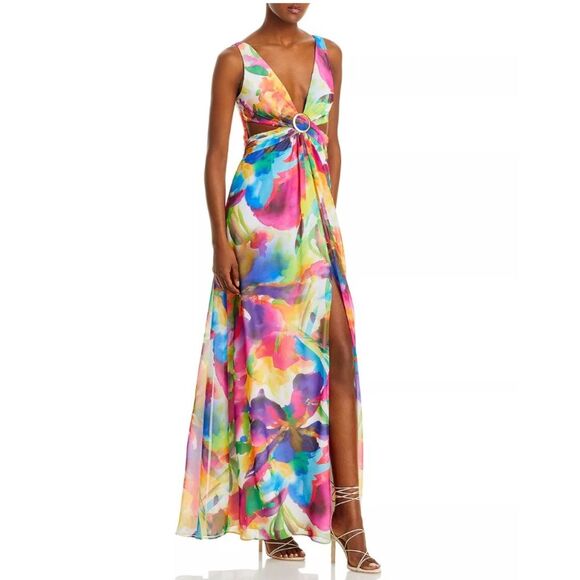 Liv Foster Side Cut-Out O-Ring Dress V-Neckline Sleeveless Gown NWT Size 2